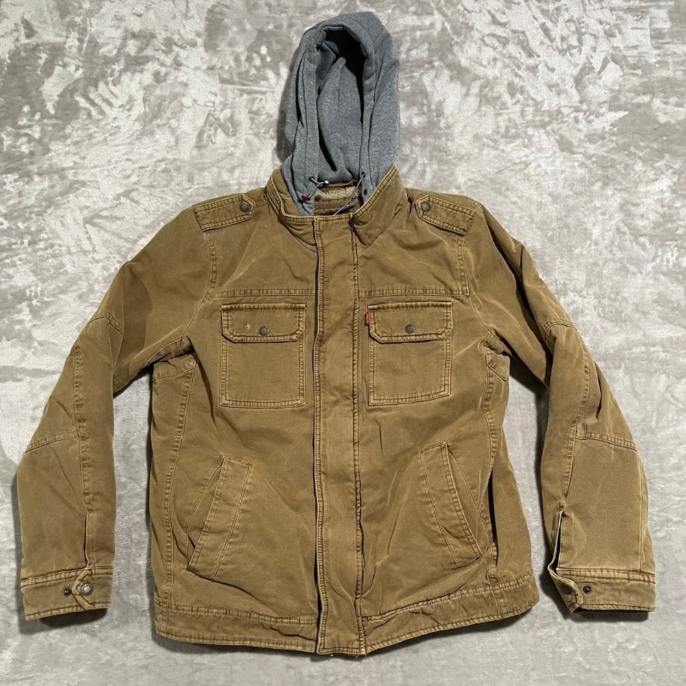 Levis Jacket Mens Medium Brown Hoodie Sherpa Lined Trucker Barn Chore Heavy